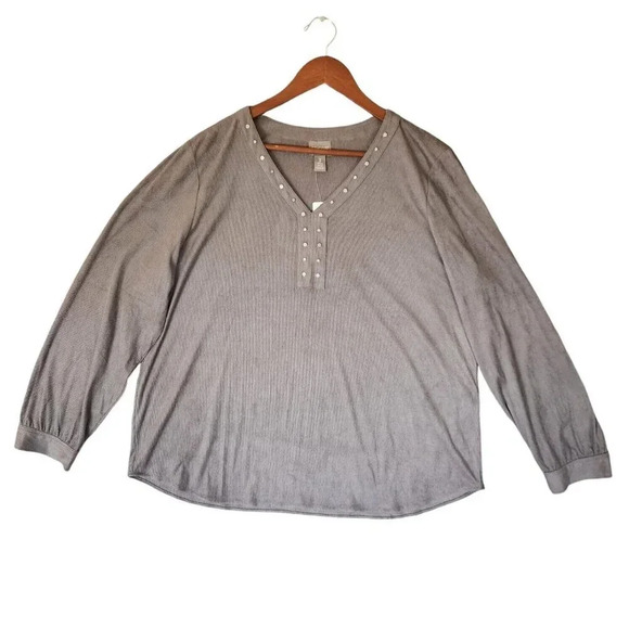 New $64.95 Chico's Top Blouse Size 3 Gray Long Sleeve V-Neck Pullover - Picture 2 of 16